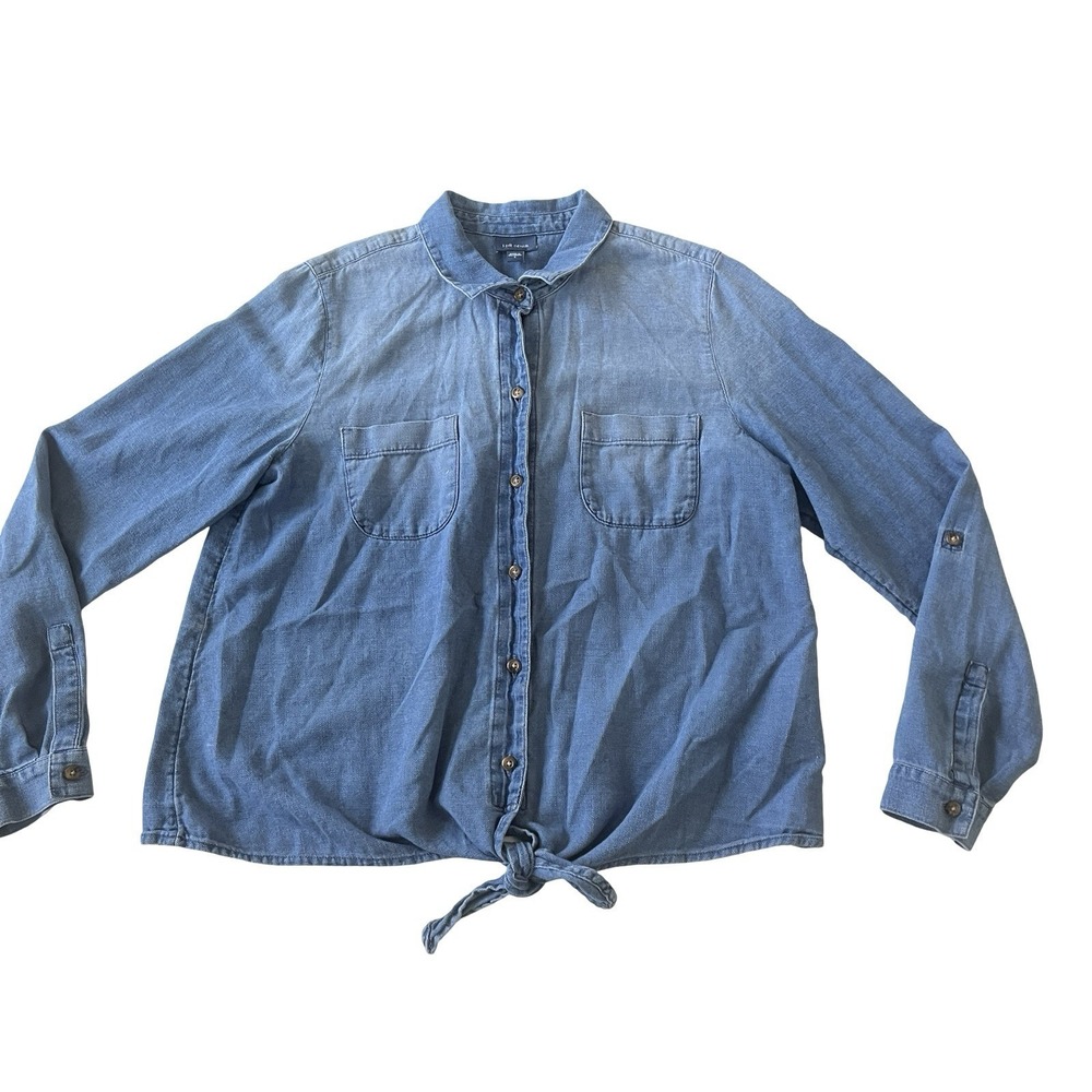 J. Jill Denim Size S Button Up Tie Causal Light Wash Lightweight 100% Cotton